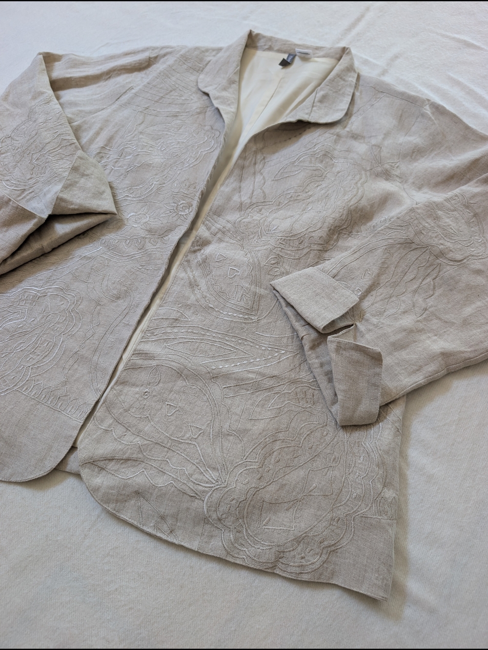Anu 100% Linen Embroidered Jacket in Light Taupe XL